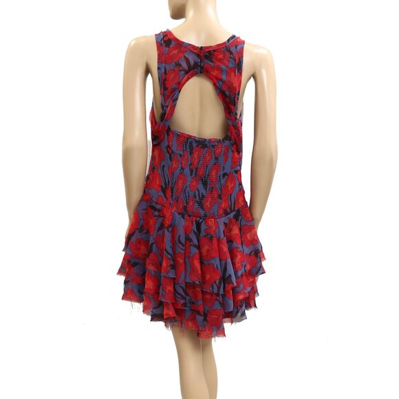 Free People Raven Printed Mini Dress Floral Smocked Tiered Cutout M New 281318 - Picture 8 of 8